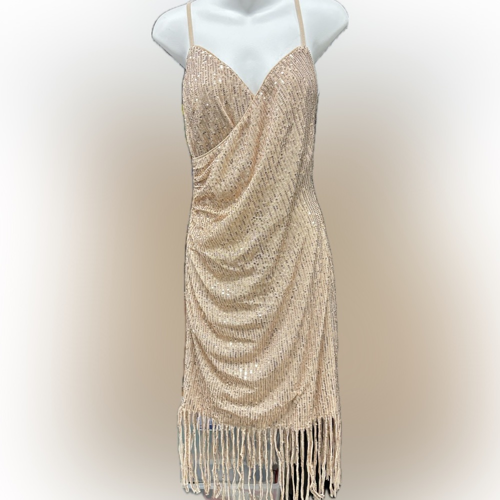 SHEIN Beige Sequin Mini Dress